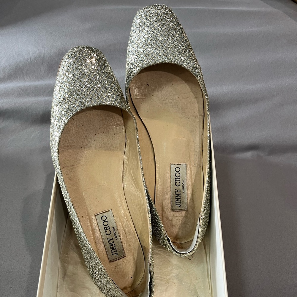 Jimmy Choo Finlay champagne glitter ballet flats 38
